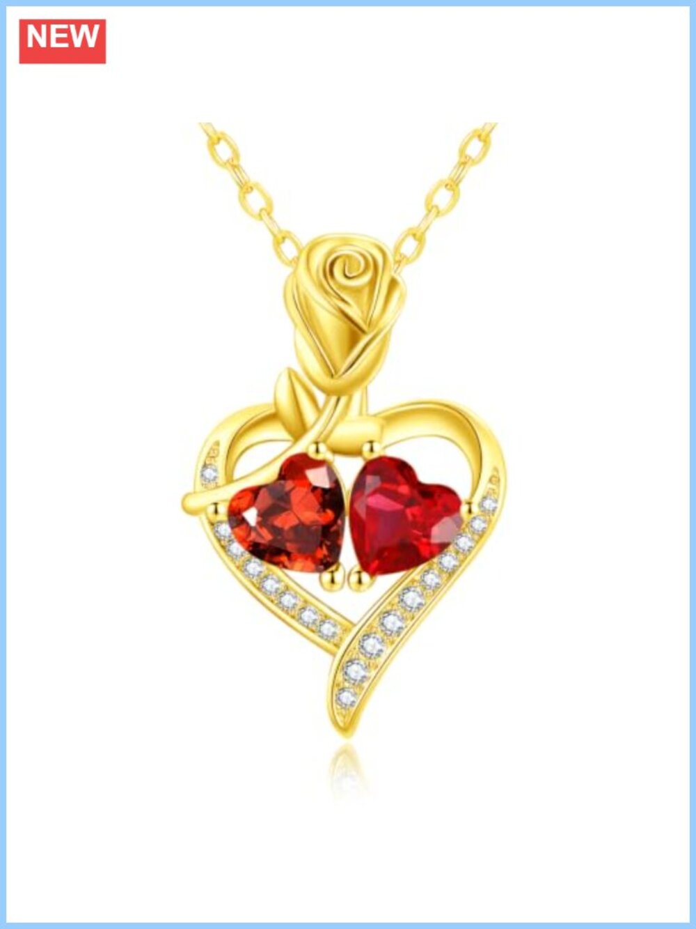 14K Gold Plated Heart Necklace Double Birthstone Pendant Gift